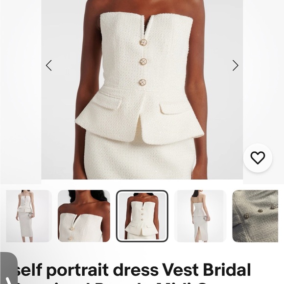 Self-Portrait White Strapless Dress boucle sequins tweed small 4 - Picture 6 of 6